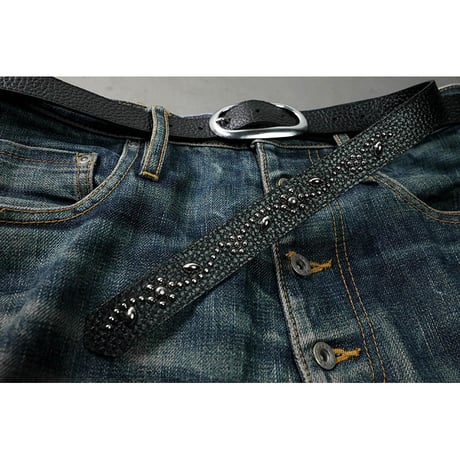 24mm Genuine Leather Narrow Hanging Belt / Flowers and Leaves Design