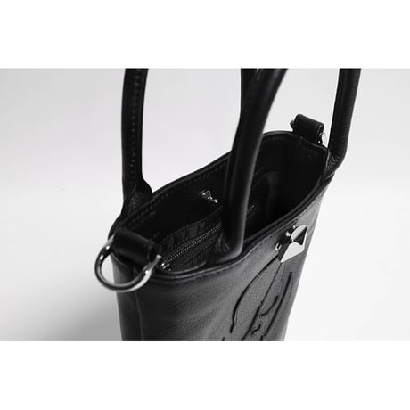 Leather Mini Tote Bag 002 / Pyramid German Hock ModernPirtaes Skull Design