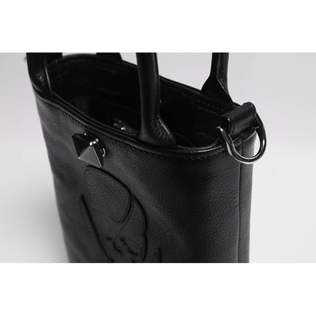 Leather Mini Tote Bag 002 / Pyramid German Hock ModernPirtaes Skull Design