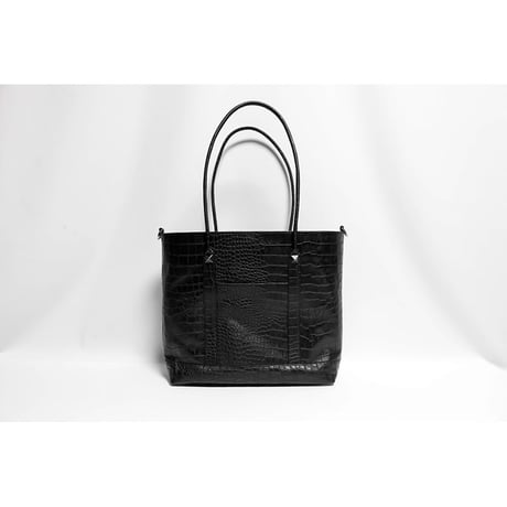 Leather Medium Tote Bag 001 / 2Pyramid Design ( Embossed Crocodile )