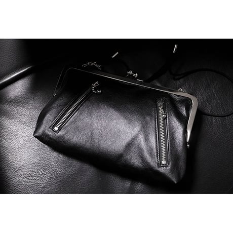 Leather 24cm Rounded Corner Clasp Pouch / Double Side Zipper Design