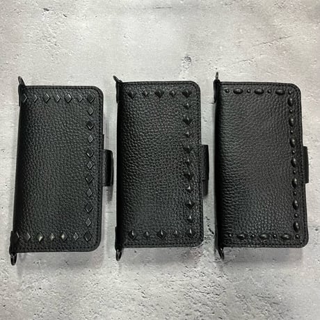IKUO×MODERN PIRATES Leather iPhone Diary Case / Black Diamond Spots Design