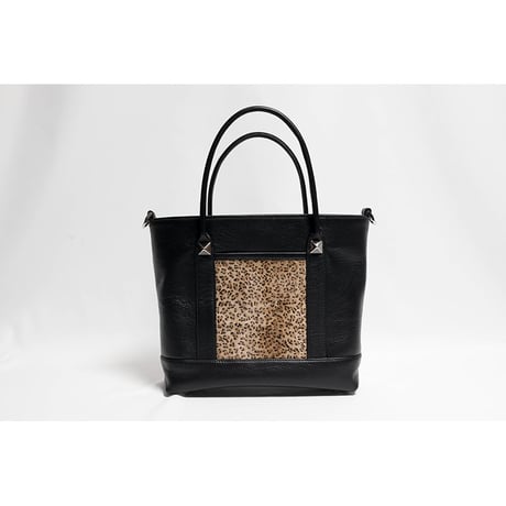 Leather Smal Tote Bag 001 / 2Pyramid Leopard Fur Design