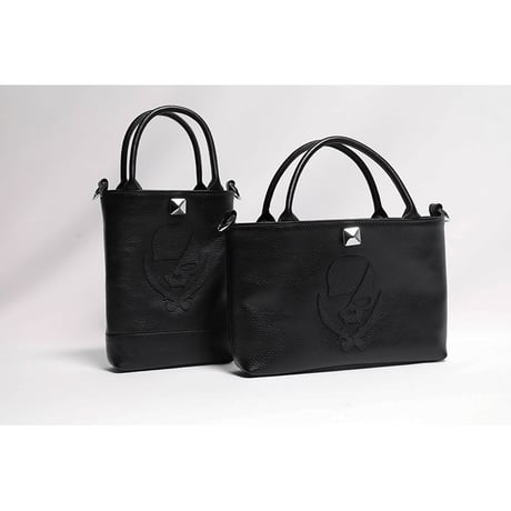 Leather Mini Tote Bag 003 / Pyramid German Hock ModernPirtaes Skull Design