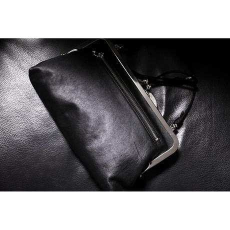 Leather 24cm Rounded Corner Clasp Pouch / Double Side Zipper Design