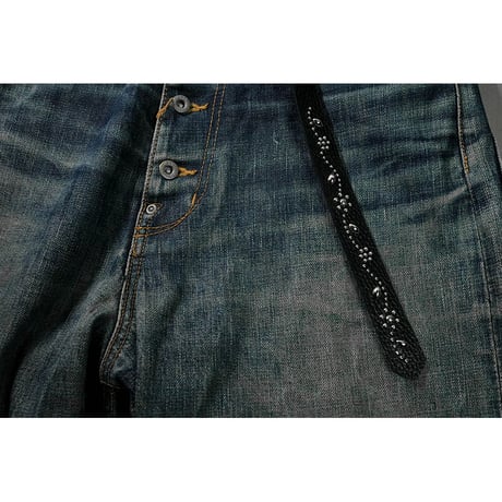 24mm Genuine Leather Narrow Hanging Belt / Flowers and Leaves Design