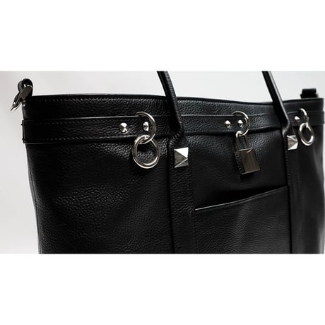 Leather Medium Tote Bag 001 / Padlock & Ring Design