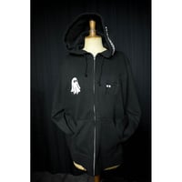 完全受注生産 12.4oz Heavyweight Zip Hoodie / Black Cat & Sheet Ghost Design (刺繍)
