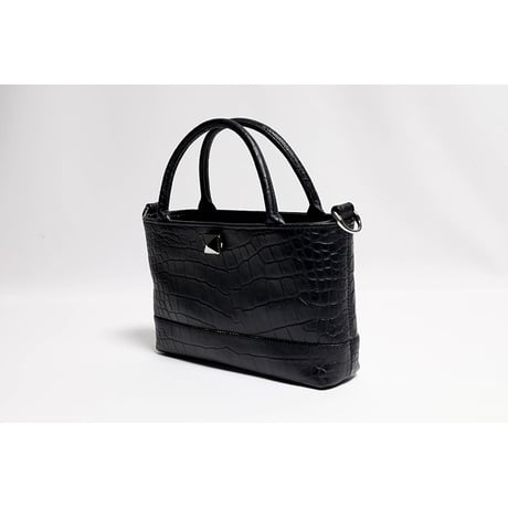 Leather Mini Tote Bag 001 / Pyramid German Hock Design ( Embossed Crocodile )
