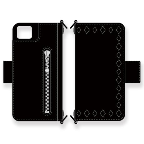 IKUO×MODERN PIRATES Leather iPhone Diary Case / Black Diamond Spots Design