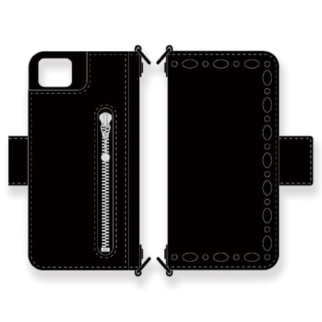 IKUO×MODERN PIRATES Leather iPhone Diary Case / Black Express & Round Spots Design