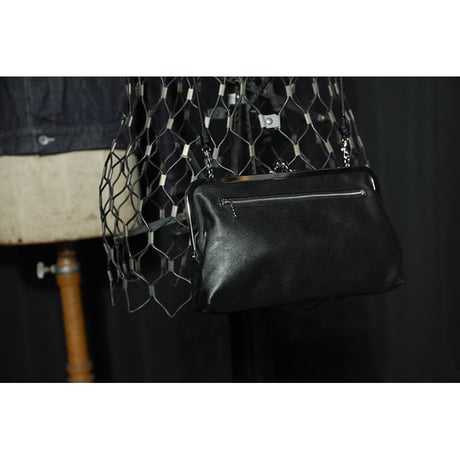Leather 24cm Rounded Corner Clasp Pouch / Double Side Zipper Design