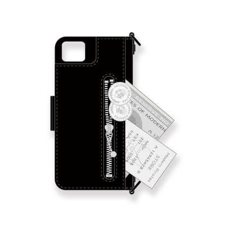 IKUO×MODERN PIRATES Leather iPhone Diary Case / Black Diamond Spots Design