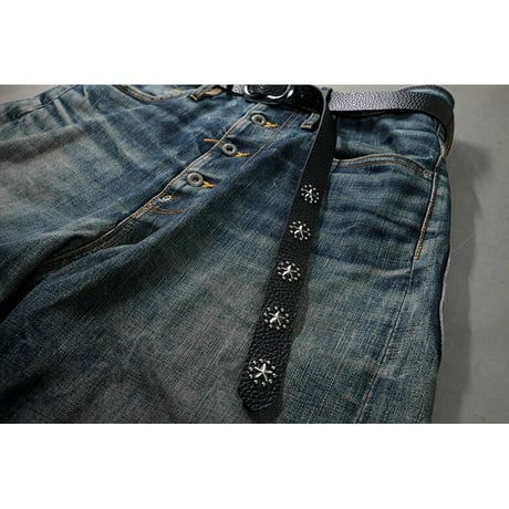 24mm Genuine Leather Narrow Hanging Belt / Circle Star Design
