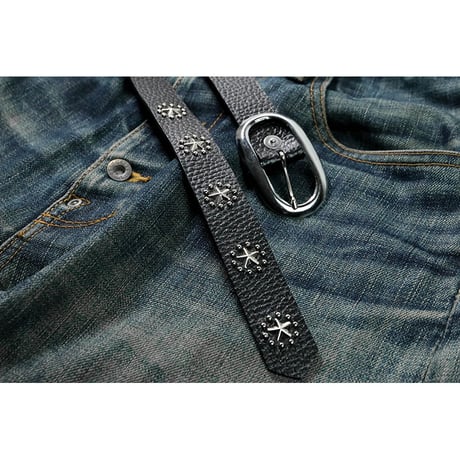 24mm Genuine Leather Narrow Hanging Belt / Circle Star Design