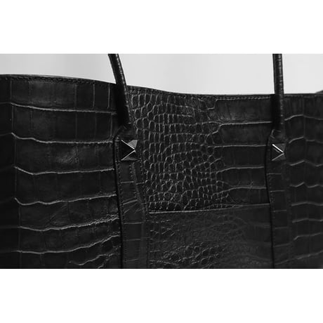 Leather Medium Tote Bag 001 / 2Pyramid Design ( Embossed Crocodile )