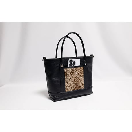 Leather Smal Tote Bag 001 / 2Pyramid Leopard Fur Design