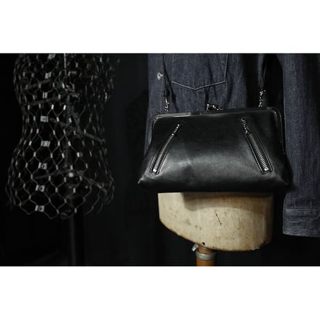 Leather 24cm Rounded Corner Clasp Pouch / Double Side Zipper Design