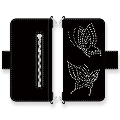 Leather Smartphone Wallet Case / Two Butterflies Spots Design