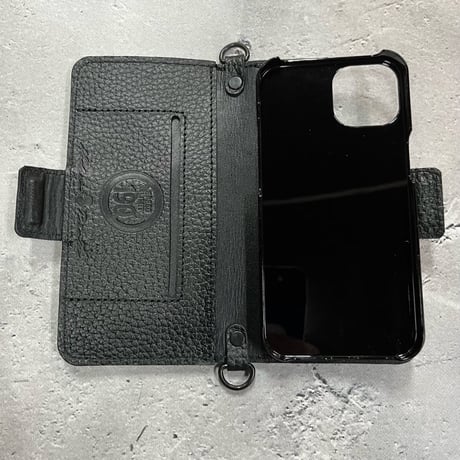 IKUO×MODERN PIRATES Leather iPhone Diary Case / Black Pyramid Spots Design