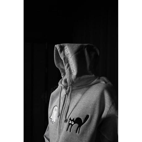 完全受注生産 12.4oz Heavyweight Zip Hoodie / Black Cat & Sheet Ghost Design (刺繍)