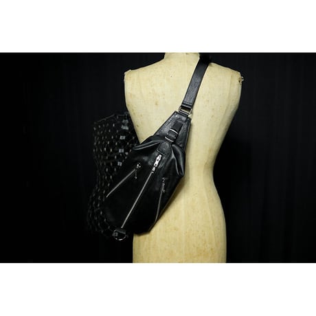 Leather Sling Bag / Double Side Zipper Design