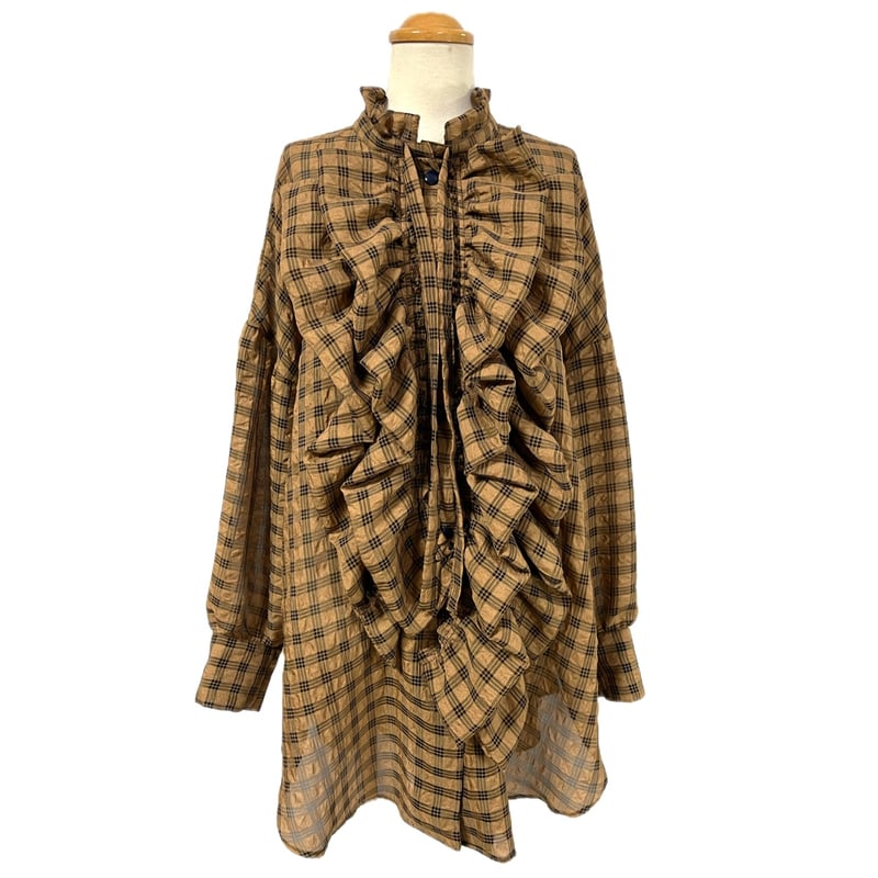 SH-7273 フリルいっぱいオーバーシャツ ブラウンチェック（610