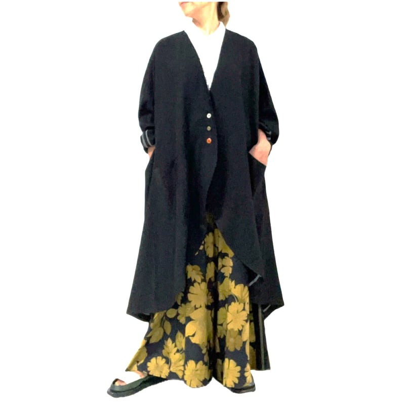 CT-7865 3色釦のドルマンリネンコート ブラック(910) | helter.jp S