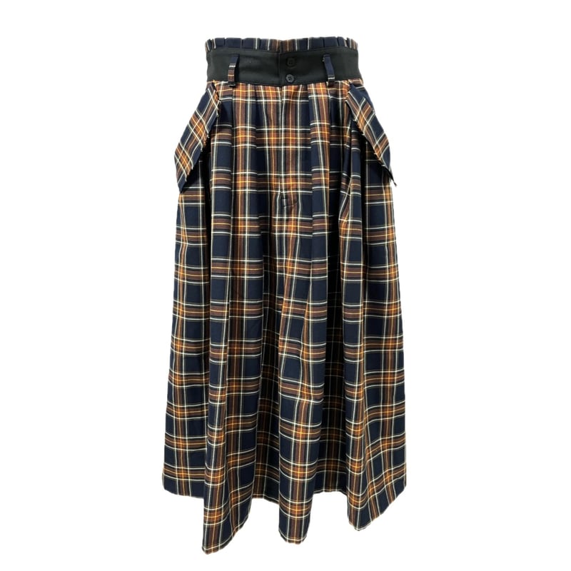 PT-6822 タック入りロングキュロット 210 濃紺タータン | helter.jp