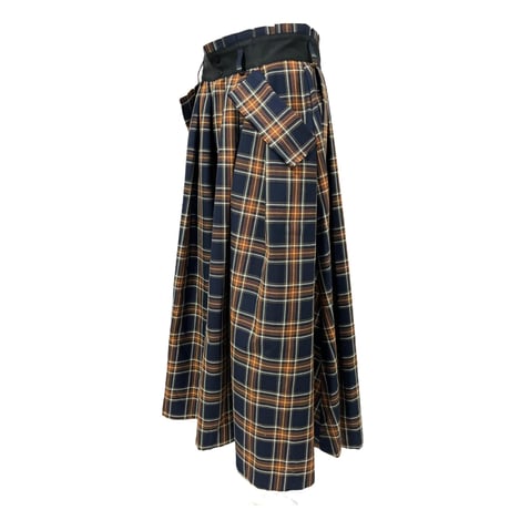 PT-6822  タック入りロングキュロット  210 濃紺タータン