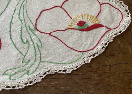 vintage｜Vintage Linen Hand Embroidered （大）