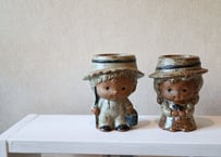 vintage｜Ceramic Boy Girl Figurine／Candle Holder