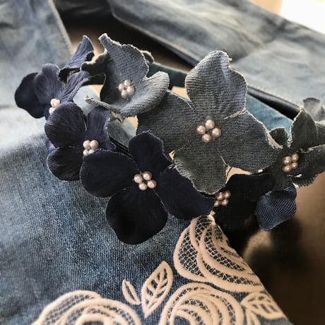 Hydrangea denim  カチューシャ