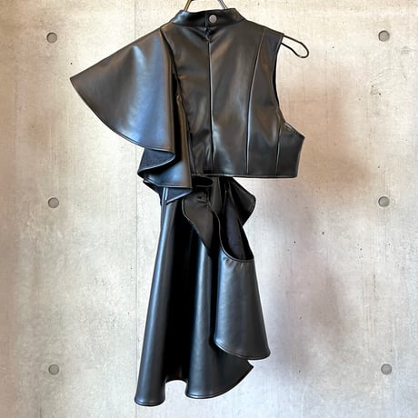 SHIROMA 24S/S stand collar frill top（vegan leather）
