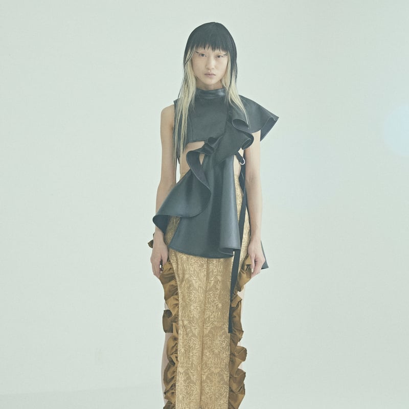 SHIROMA 24S/S stand collar frill top（vegan leat