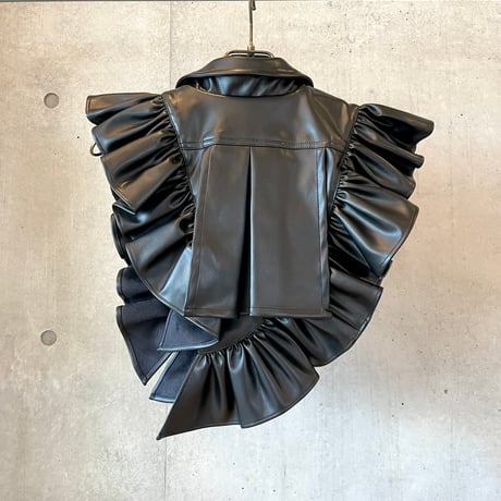 SHIROMA 24-25A/W compact ruffle jacket（vegan leather）