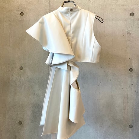 SHIROMA 24S/S stand collar frill top（vegan leather）