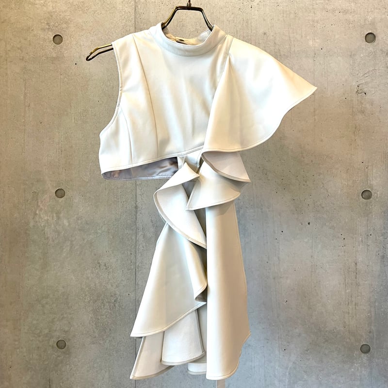 SHIROMA 24S/S stand collar frill top（vegan leat