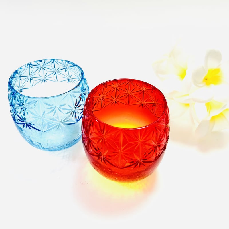 贅沢仕上げ2個セット」琉球ガラス たるグラス 千代紙 サンセット＆空