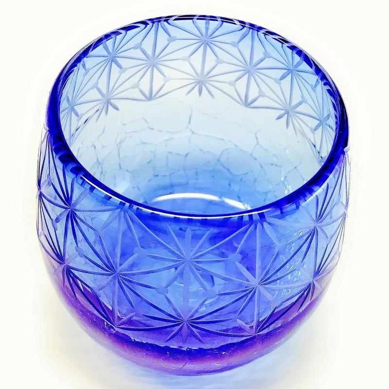 花太郎★Ｎｏ1427 琉球ガラスフリット✨青紫色ケース無し★15ｇ 琉球ガラス x 東京切子（花切子）丸グラス 千代紙 蒼 | 東京切子