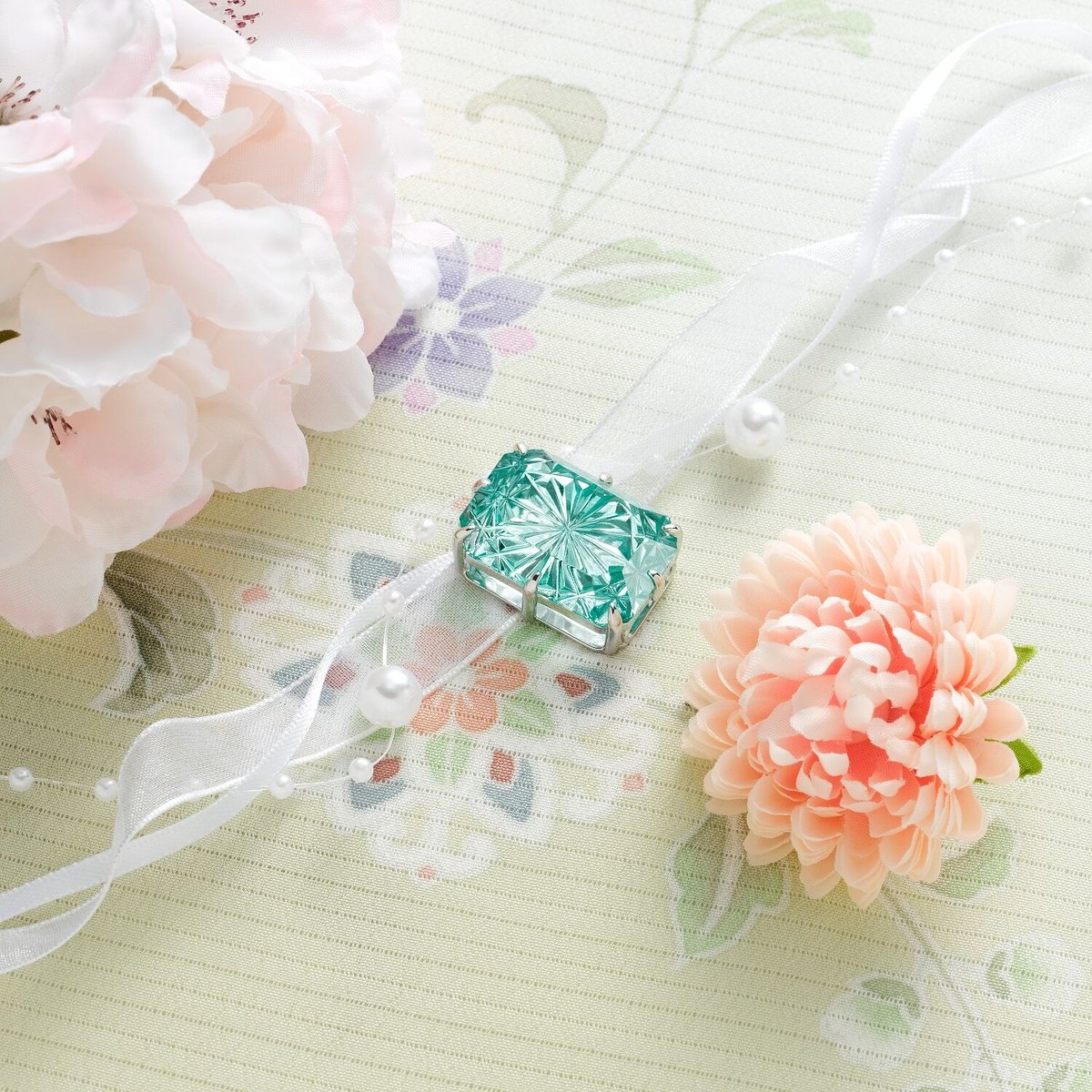 KILIKO JEWELRY（東京切子）帯留め 菊 ピーコックグリーン | 東京切子