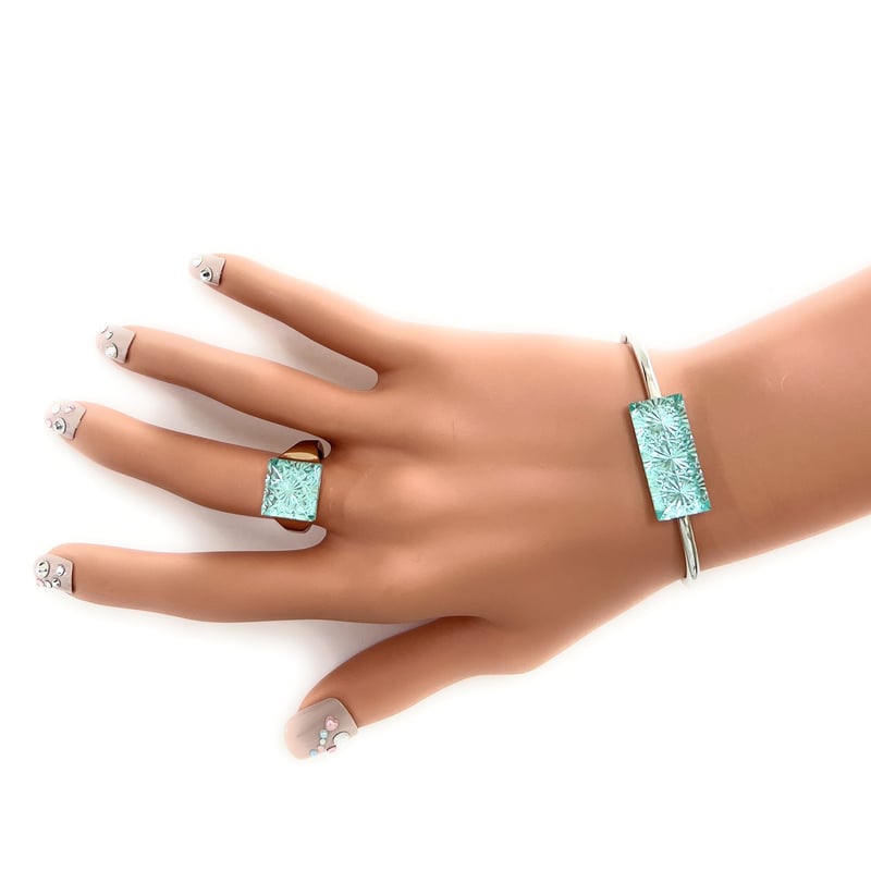 東京切子スクエアリング 菊 ピーコックグリーン・ゴールド | 東京切子