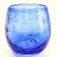 琉球ガラス　ｘ　東京切子（花切子）丸グラス　千代紙　蒼