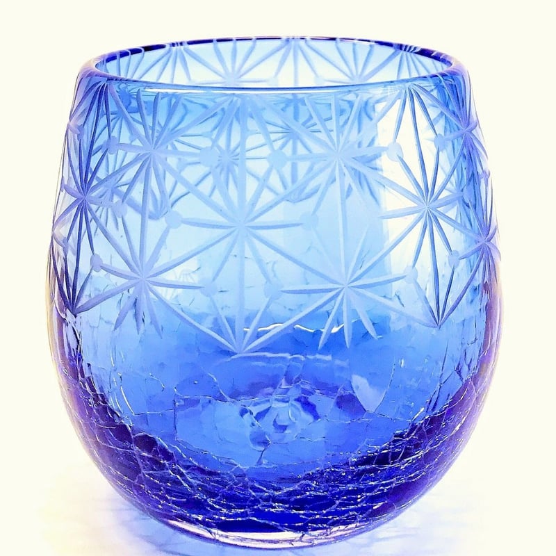 花太郎★Ｎｏ1427 琉球ガラスフリット✨青紫色ケース無し★15ｇ 琉球ガラス x 東京切子（花切子）丸グラス 千代紙 蒼 | 東京切子