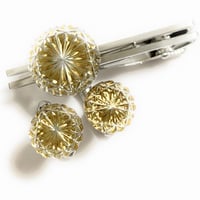 東京切子タイピン・カフスセット　菊　アンバー