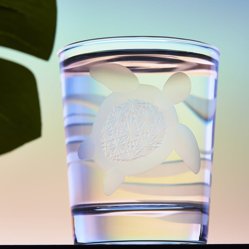 ハワイハワイアンスタイル 東京切子（花切子）ロックグラス ホヌ‐菊