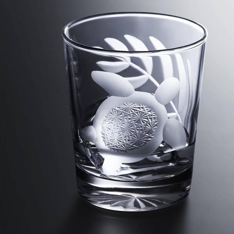 ハワイハワイアンスタイル 東京切子（花切子）ロックグラス ホヌ‐菊