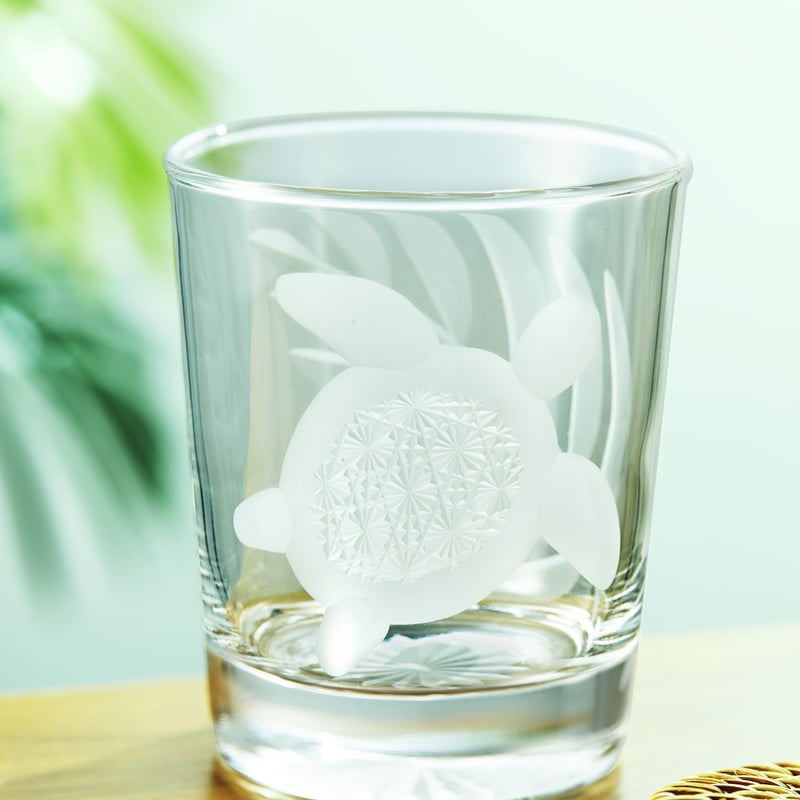 ハワイハワイアンスタイル 東京切子（花切子）ロックグラス ホヌ‐菊