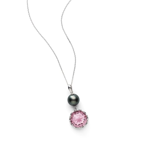 KILIKO　JEWELRY（東京切子）ネックレス　麻乃葉　丸　Amethyst　+　黒蝶パール