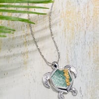 KILIKO　JEWELRY（東京切子）　×　ハワイアンジュエリー 　ネックレス　ホヌ　麻乃葉　ピーコックグリーン